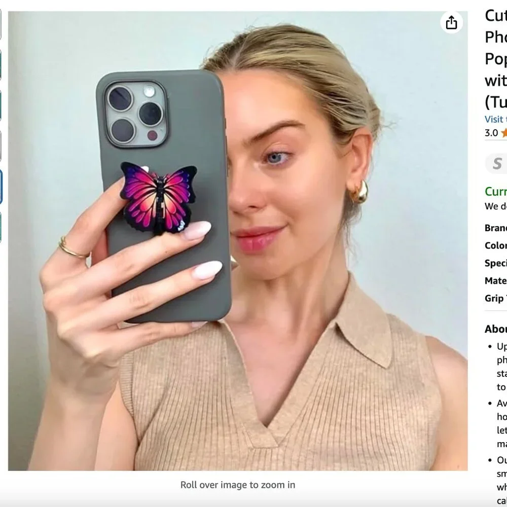WingHolders Cute Butterfly Phone Grip Socket: Phone Holder & Collapsible Stand